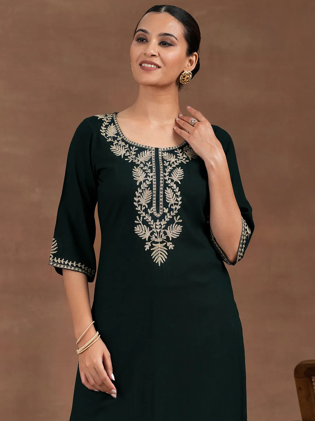  Green Yoke Design Rayon Straight Kurta Set 