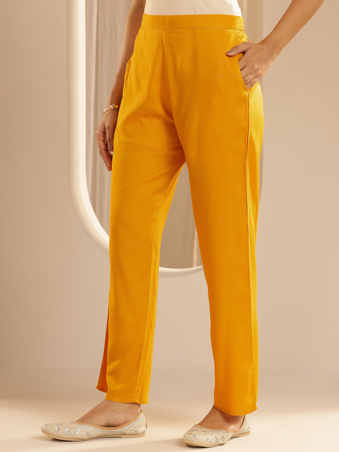  Yellow Embroidered Rayon Straight Kurta Set 