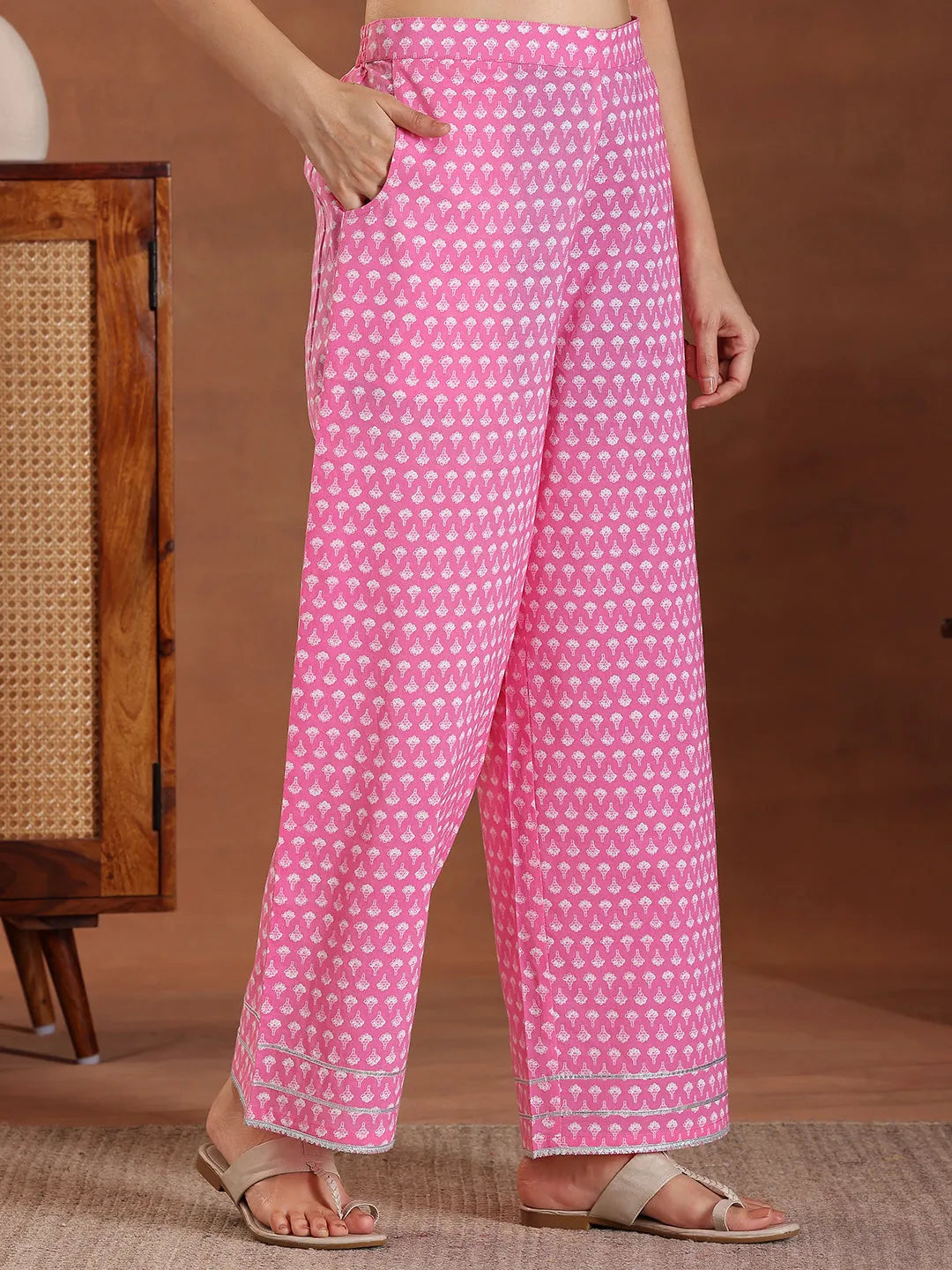  Pink Printed Cotton Straight Suit With Dupatta 