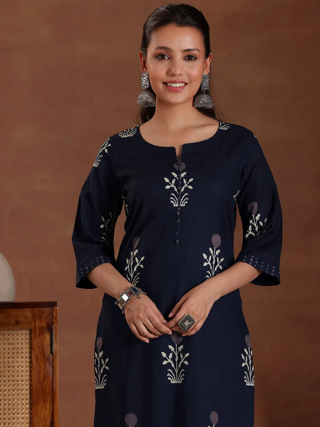  Blue Printed Cotton Straight Suit With Dupatta 