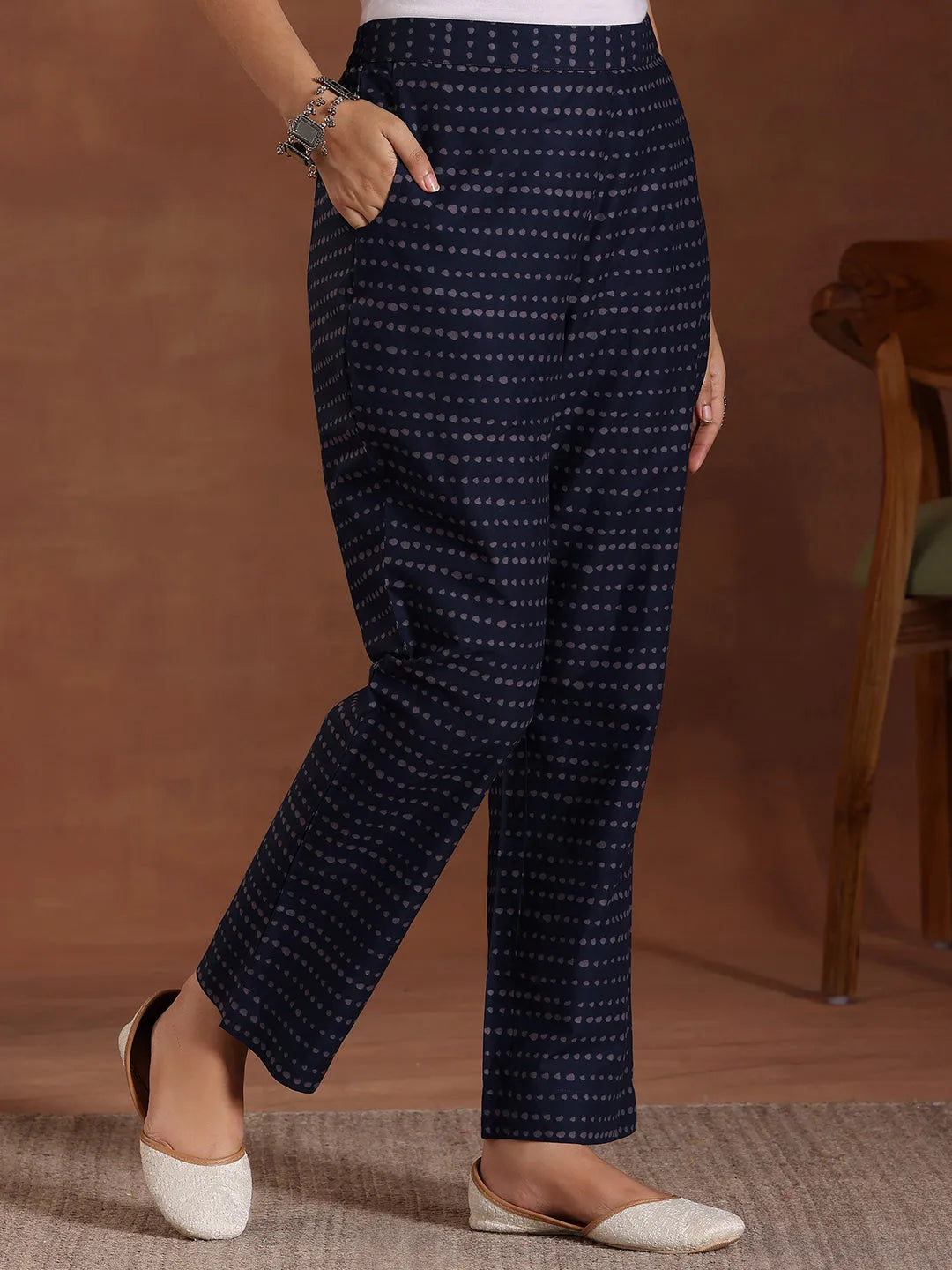  Blue Printed Cotton Straight Suit With Dupatta 