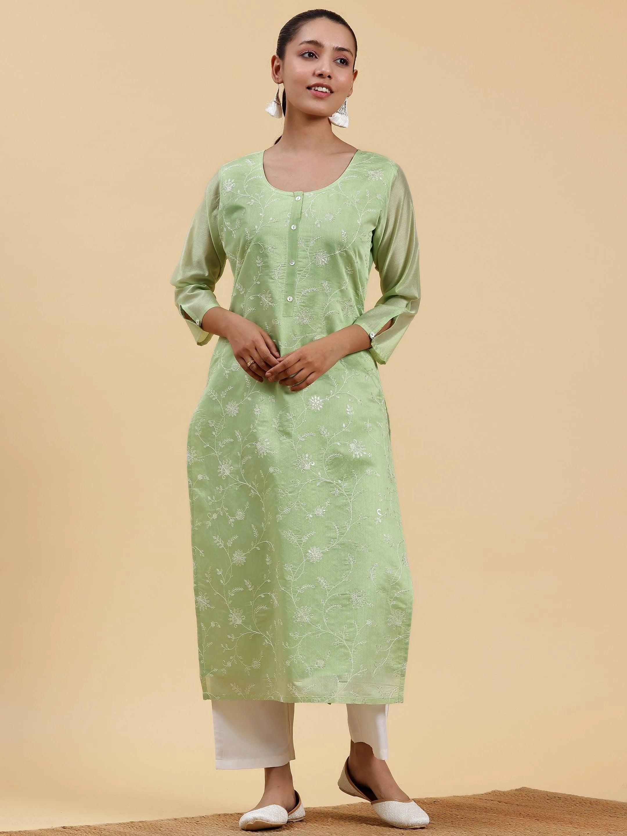Dark Green - Bandhani Tie-Dye Modal Silk Straight Kurta