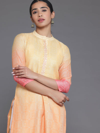 Yellow Embellished Chanderi Silk Straight Kurta - Libas