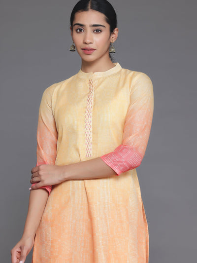 Yellow Embellished Chanderi Silk Straight Kurta - Libas