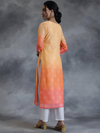 Peach Embellished Chanderi Silk Straight Kurta - Libas
