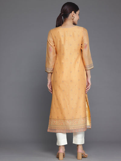 Orange Embellished Chanderi Silk Straight Kurta - Libas