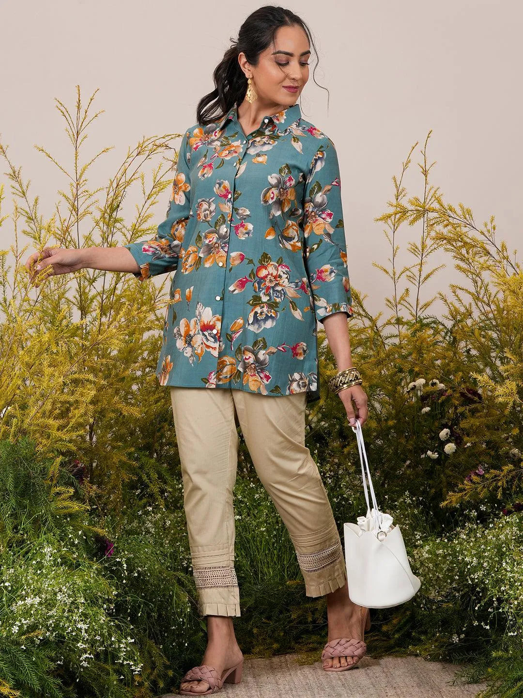 libas Blue Printed Silk Blend A-Line Kurti-picture-15