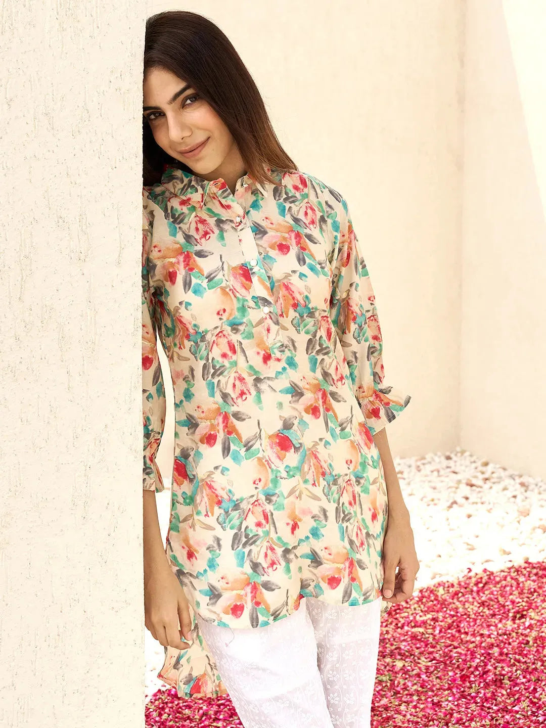 libas Cream Printed Silk Blend Pathani Kurti-picture-10