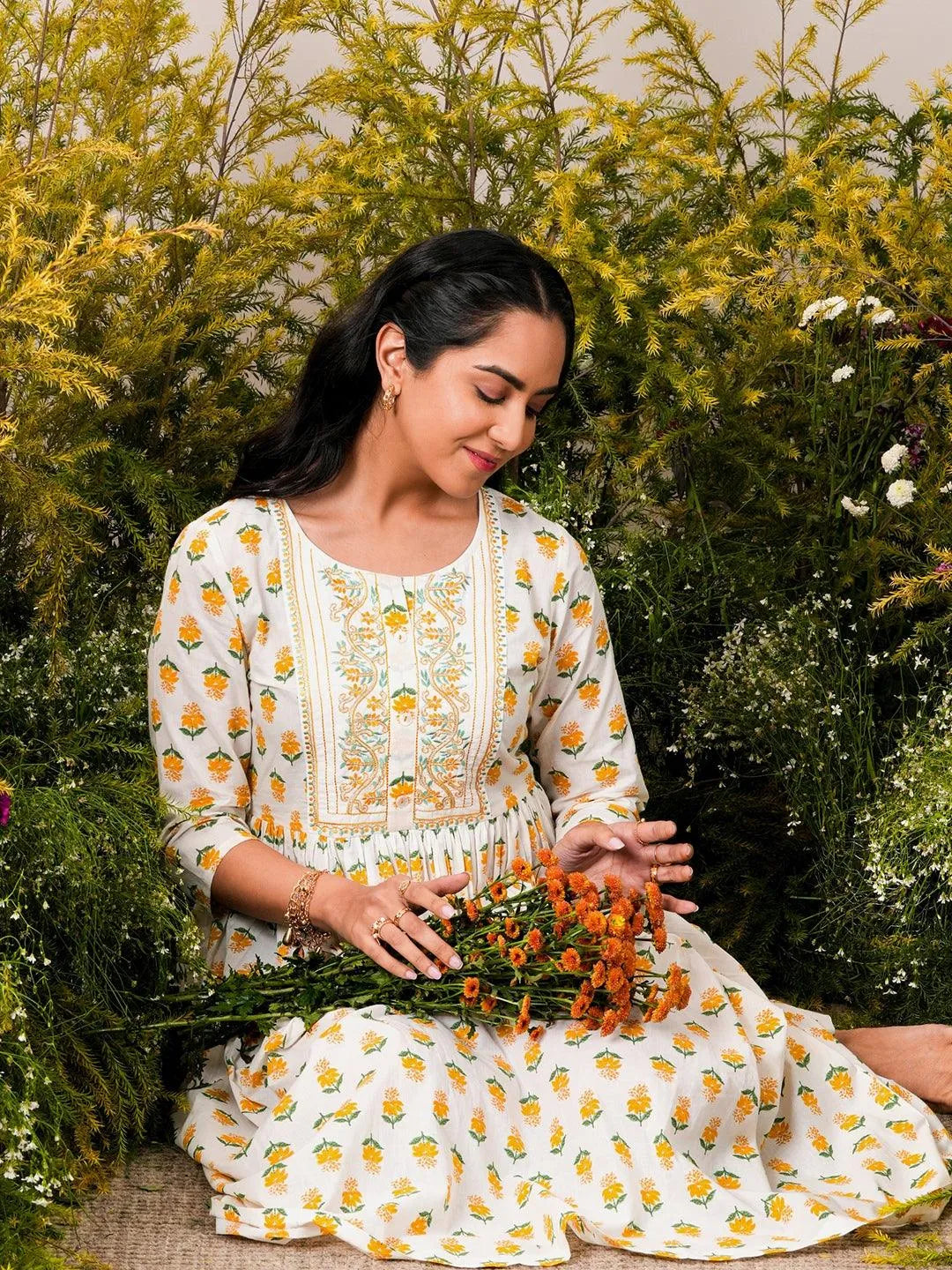 Buy White Printed Cotton Fit and Flare Dress Online at Rs.677 | Libas