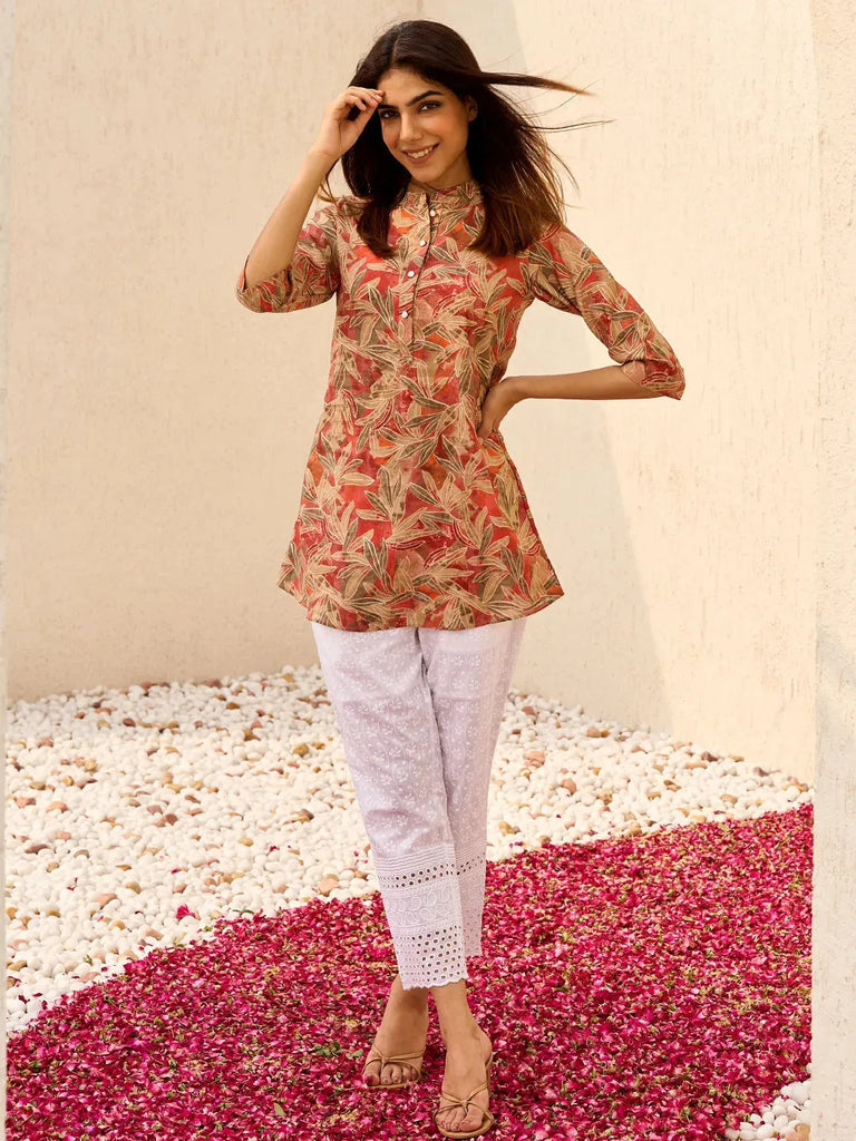 Gerua Beige Printed Silk Blend Straight Kurti