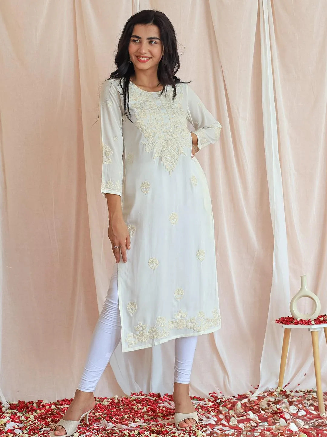 libas Off White Embroidered Rayon Straight Kurta-picture-55
