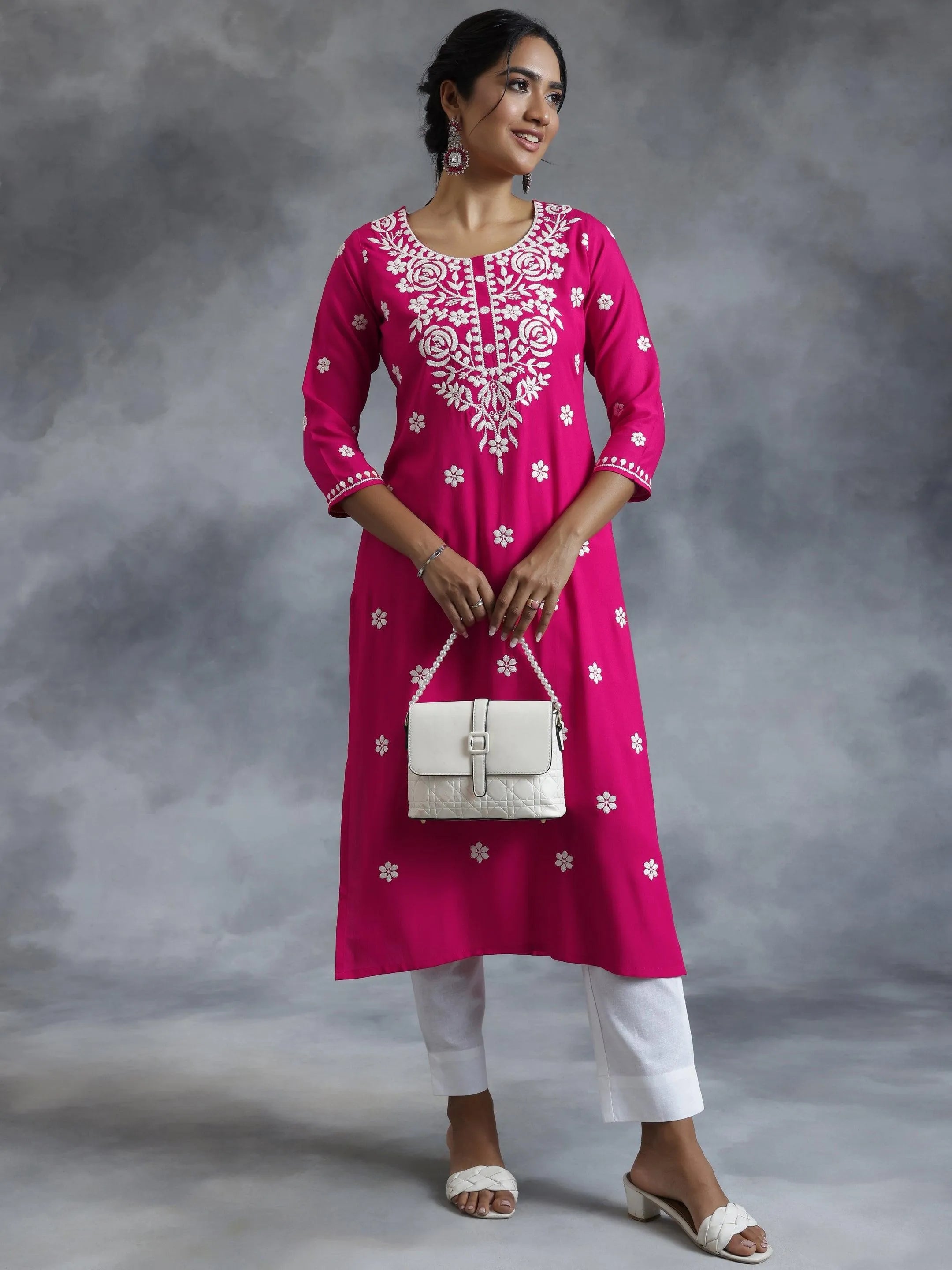 libas Pink Embroidered Rayon Straight Kurta-picture-17