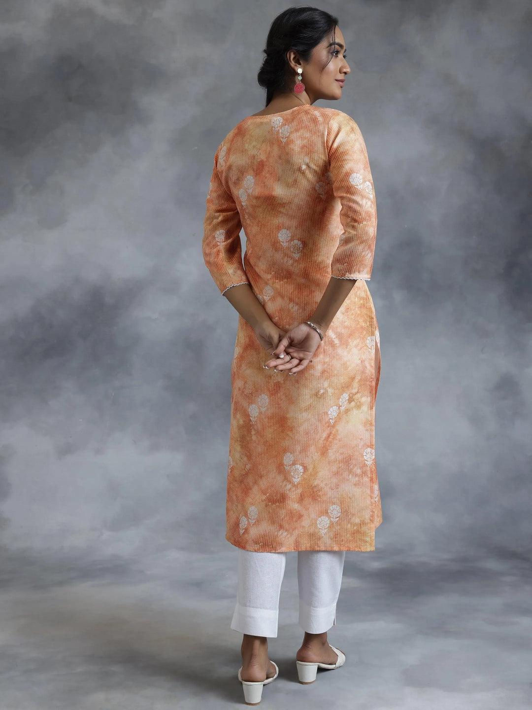 Rust Embroidered Cotton Straight Kurta - Libas