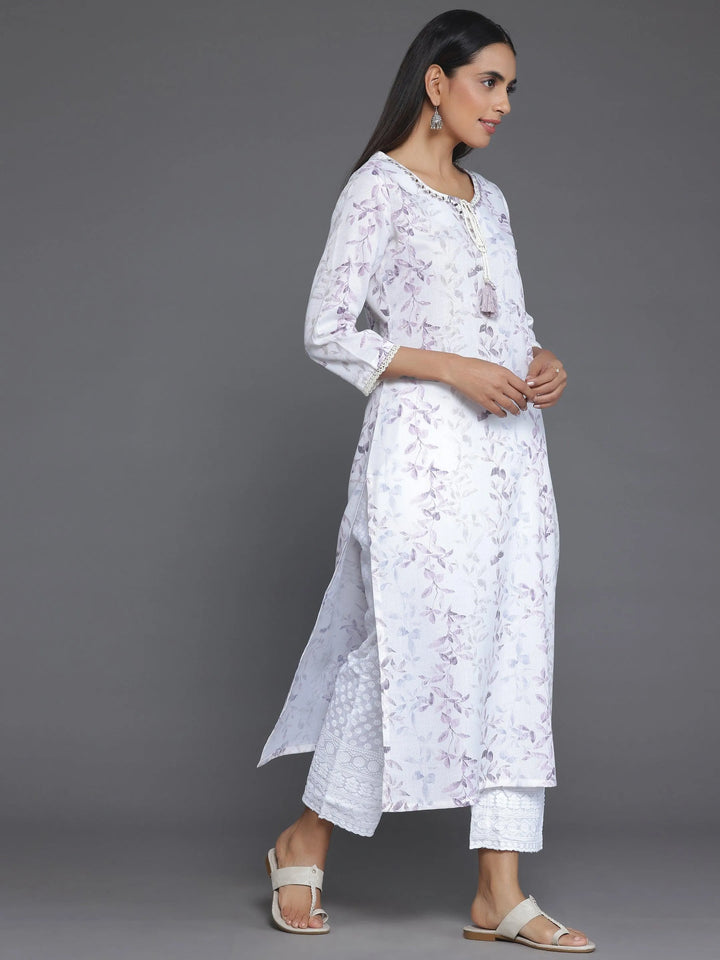 Off White Printed Cotton Straight Kurta - Libas