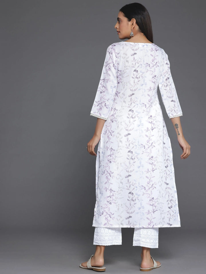 Off White Printed Cotton Straight Kurta - Libas