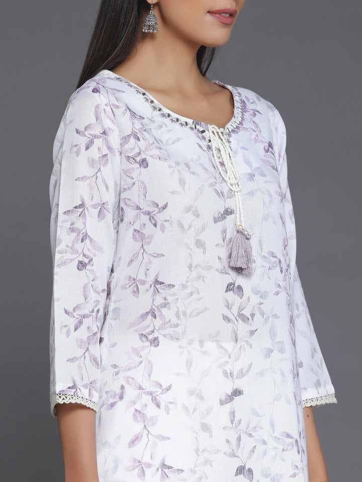 Off White Printed Cotton Straight Kurta - Libas