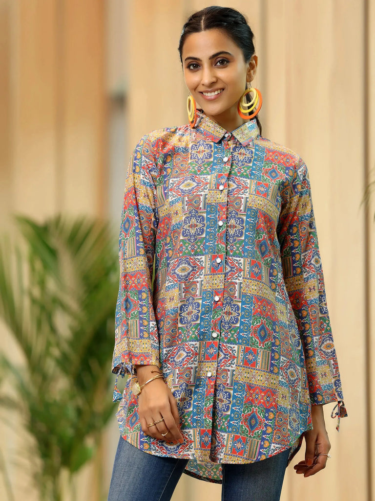 Gerua Multi Printed Silk Blend Straight Kurti