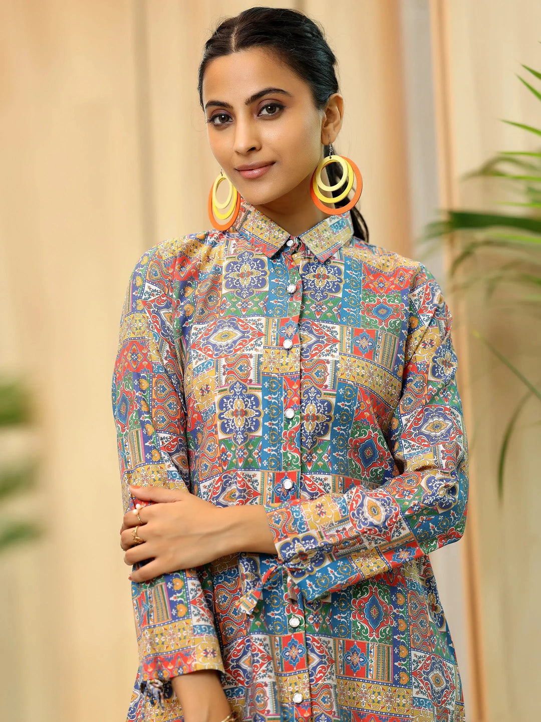  Multi Printed Silk Blend Straight Kurti 