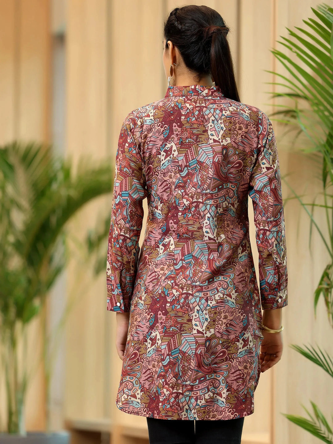  Mauve Printed Silk Blend Straight Kurti 