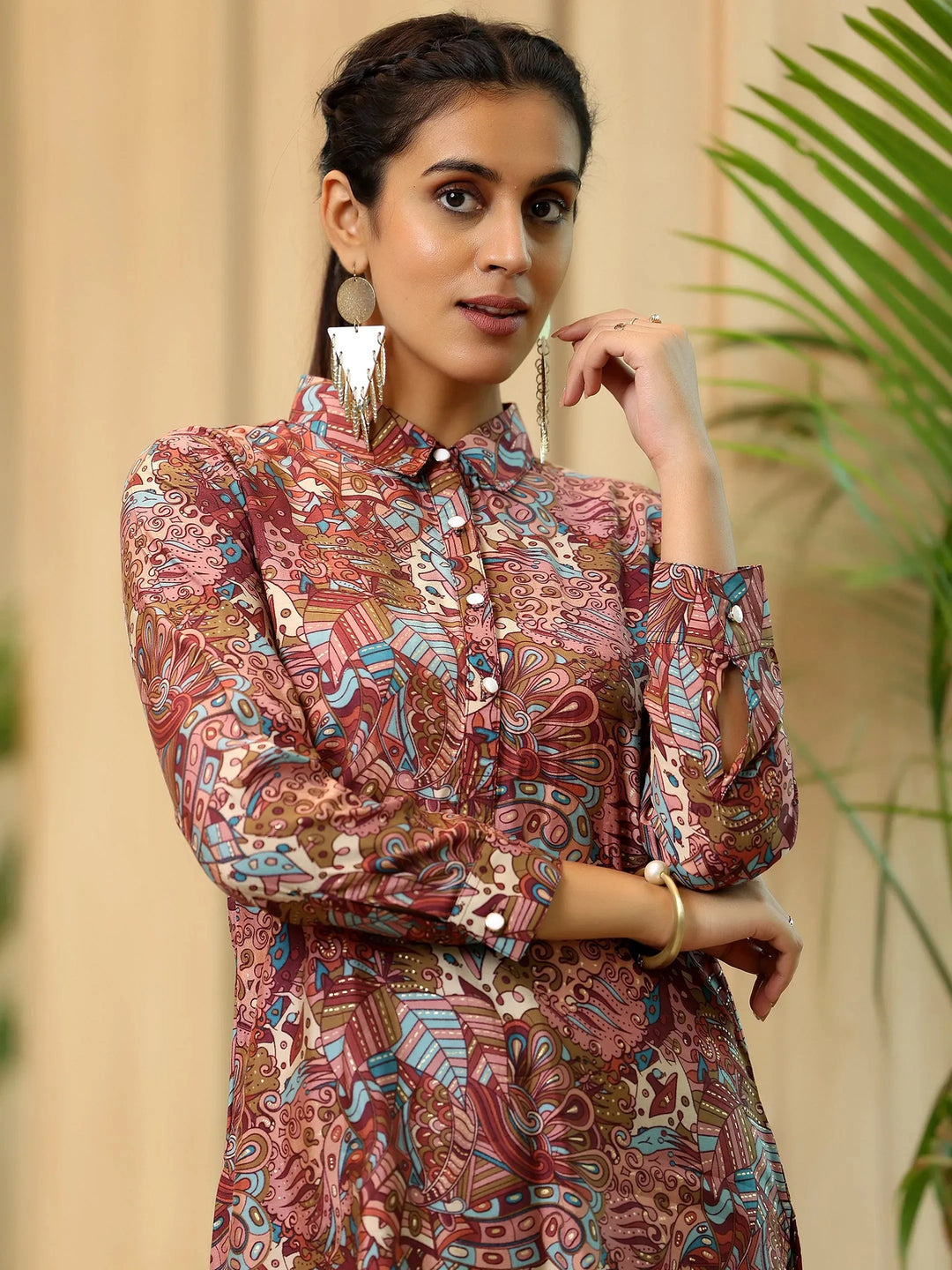  Mauve Printed Silk Blend Straight Kurti 