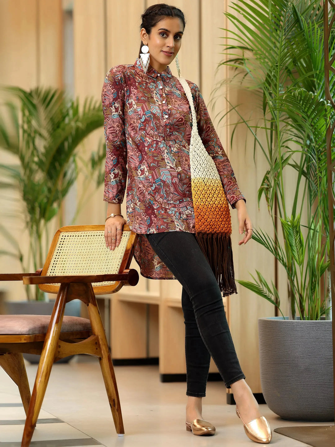  Mauve Printed Silk Blend Straight Kurti 