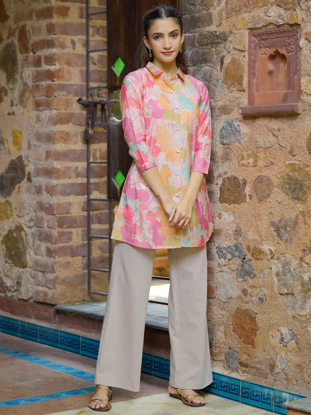 libas Pink Printed Silk Blend Straight Kurti-picture-29