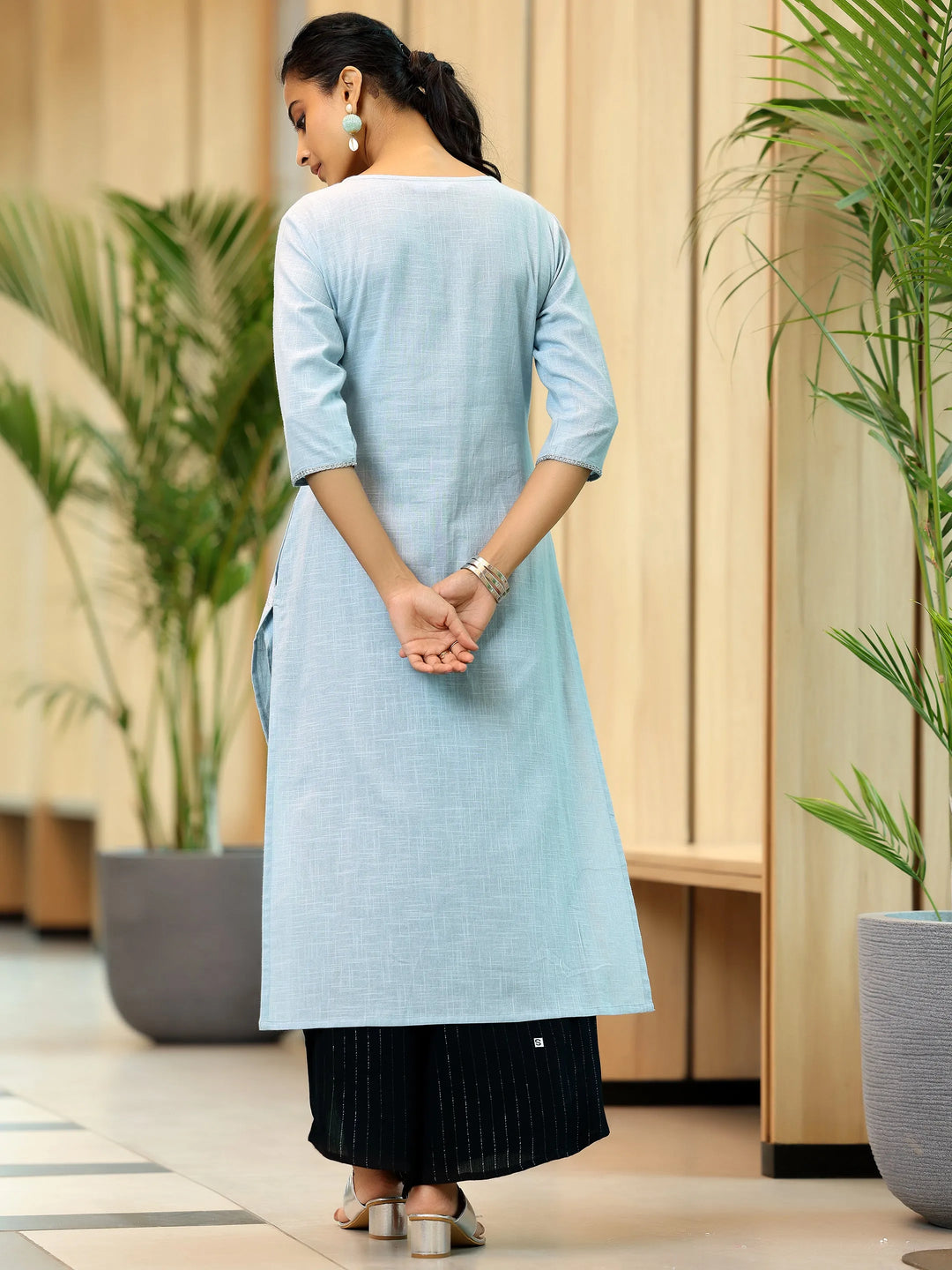  Grey Yoke Design Cotton Straight Kurta 
