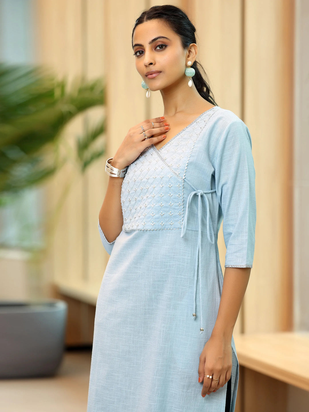  Grey Yoke Design Cotton Straight Kurta 