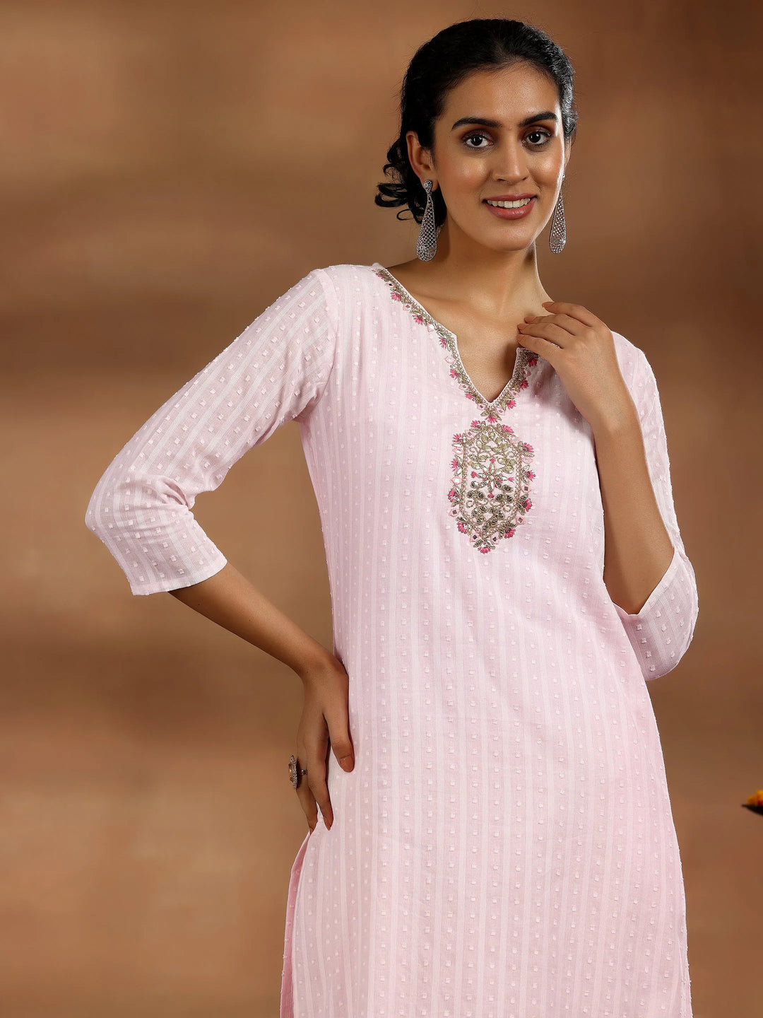  Pink Yoke Design Cotton Straight Kurta 