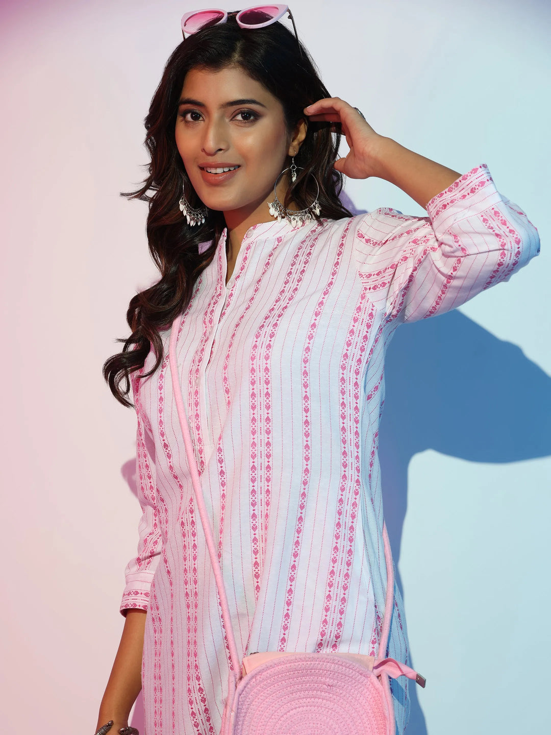  White Woven Design Cotton Straight Kurta 