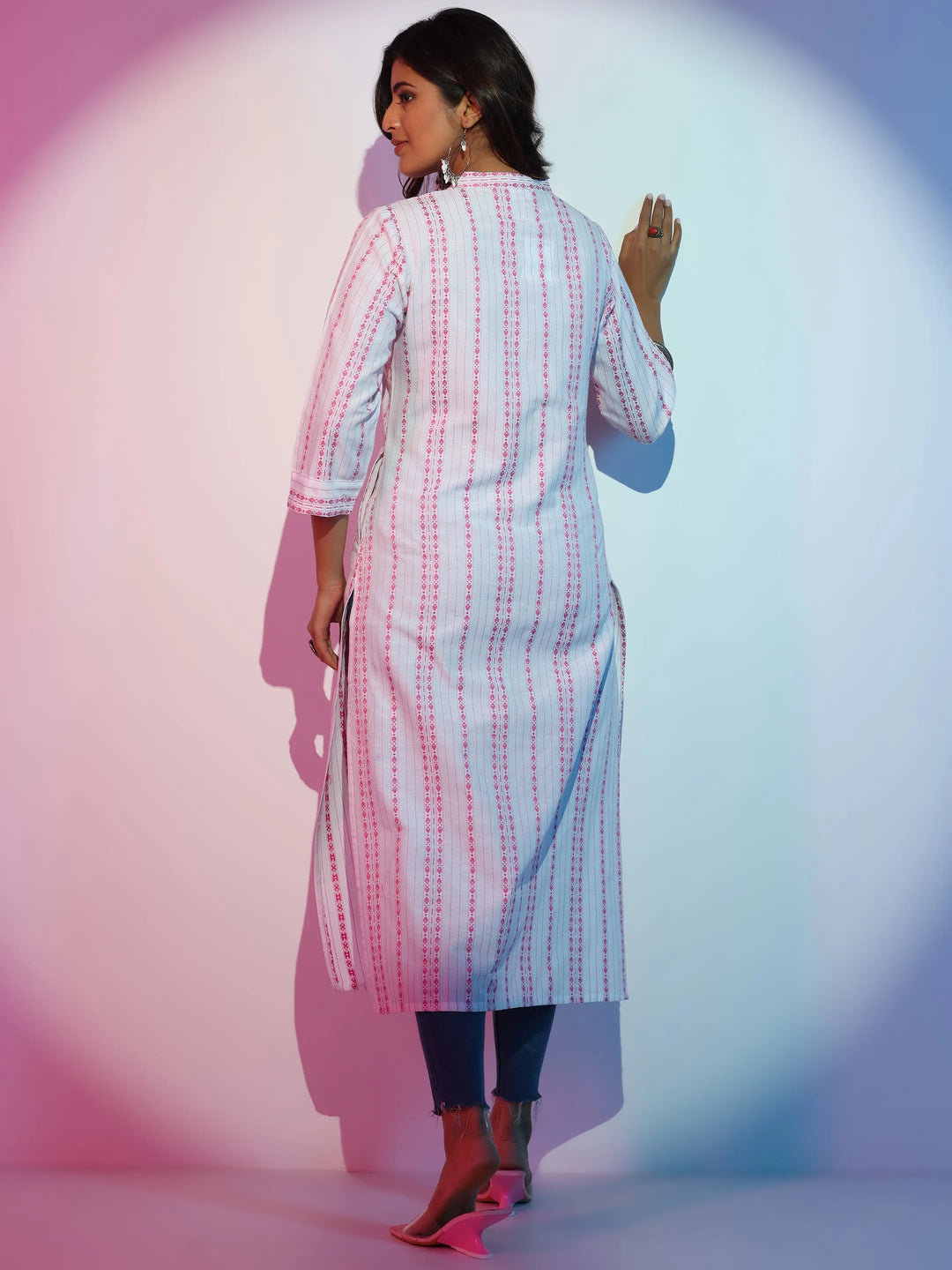  White Woven Design Cotton Straight Kurta 