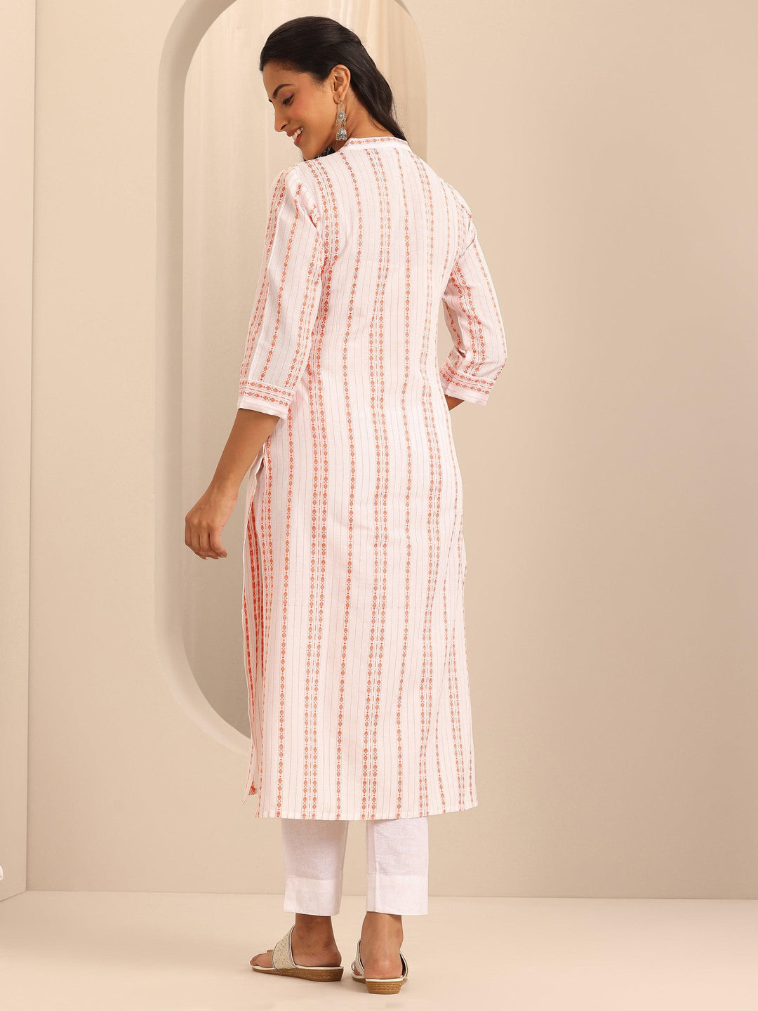  White Woven Design Cotton Straight Kurta 
