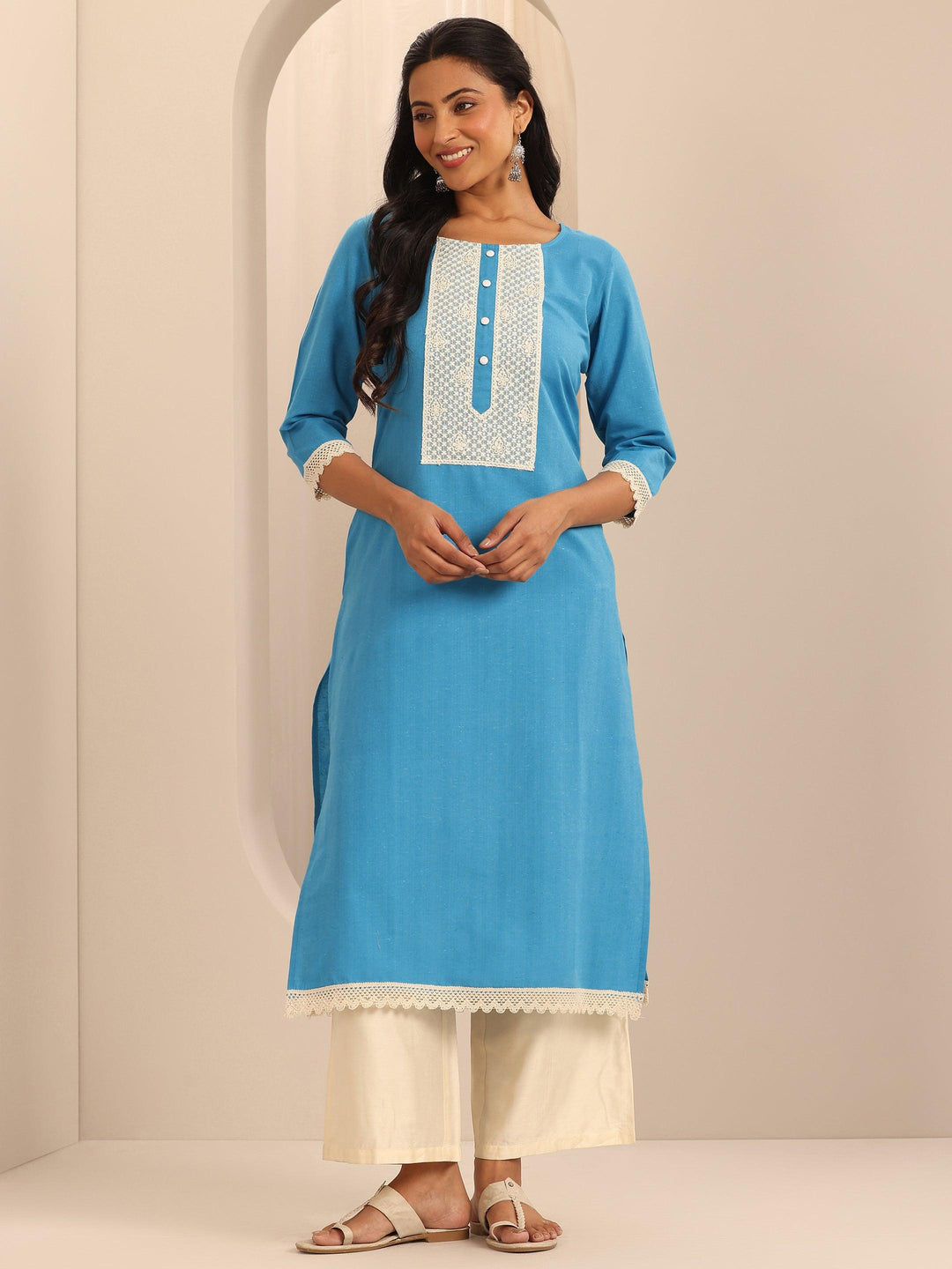  Blue Yoke Design Cotton Straight Kurta 
