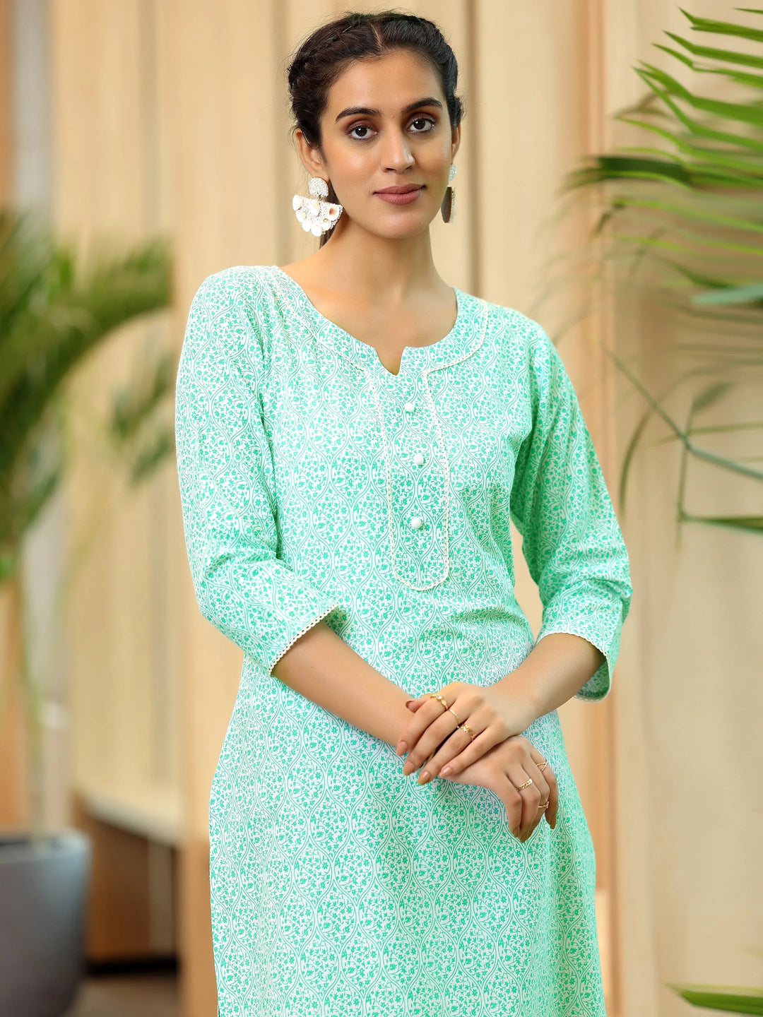  White Printed Cotton Straight Kurta 