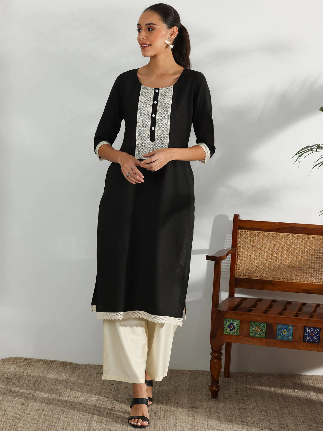  Black Yoke Design Cotton Straight Kurta 