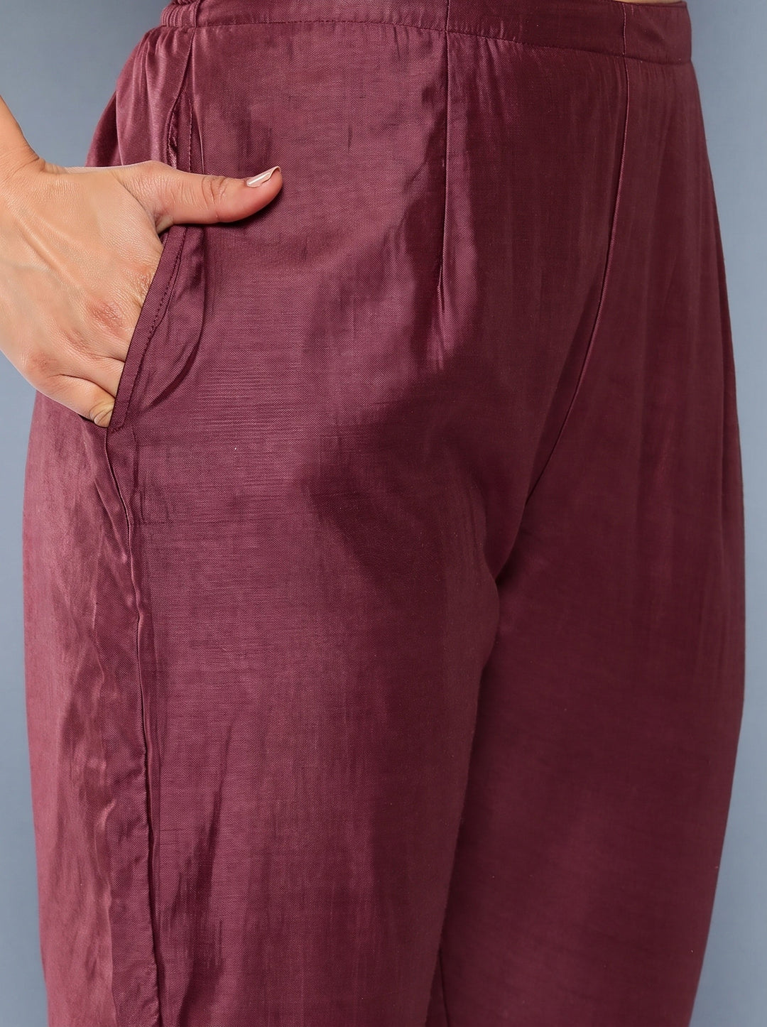  Plus Size Mauve Yoke Design Silk Blend Straight Kurta With Trousers & Dupatta 