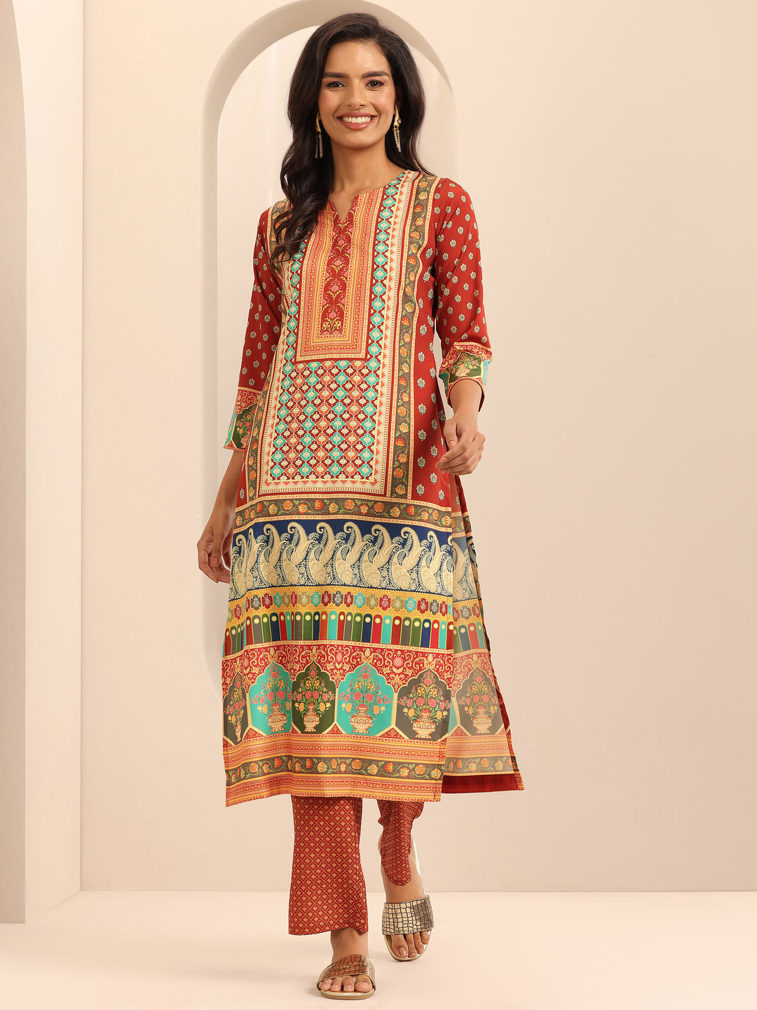  Multi Printed Poly Crepe Straight Kurta Set 