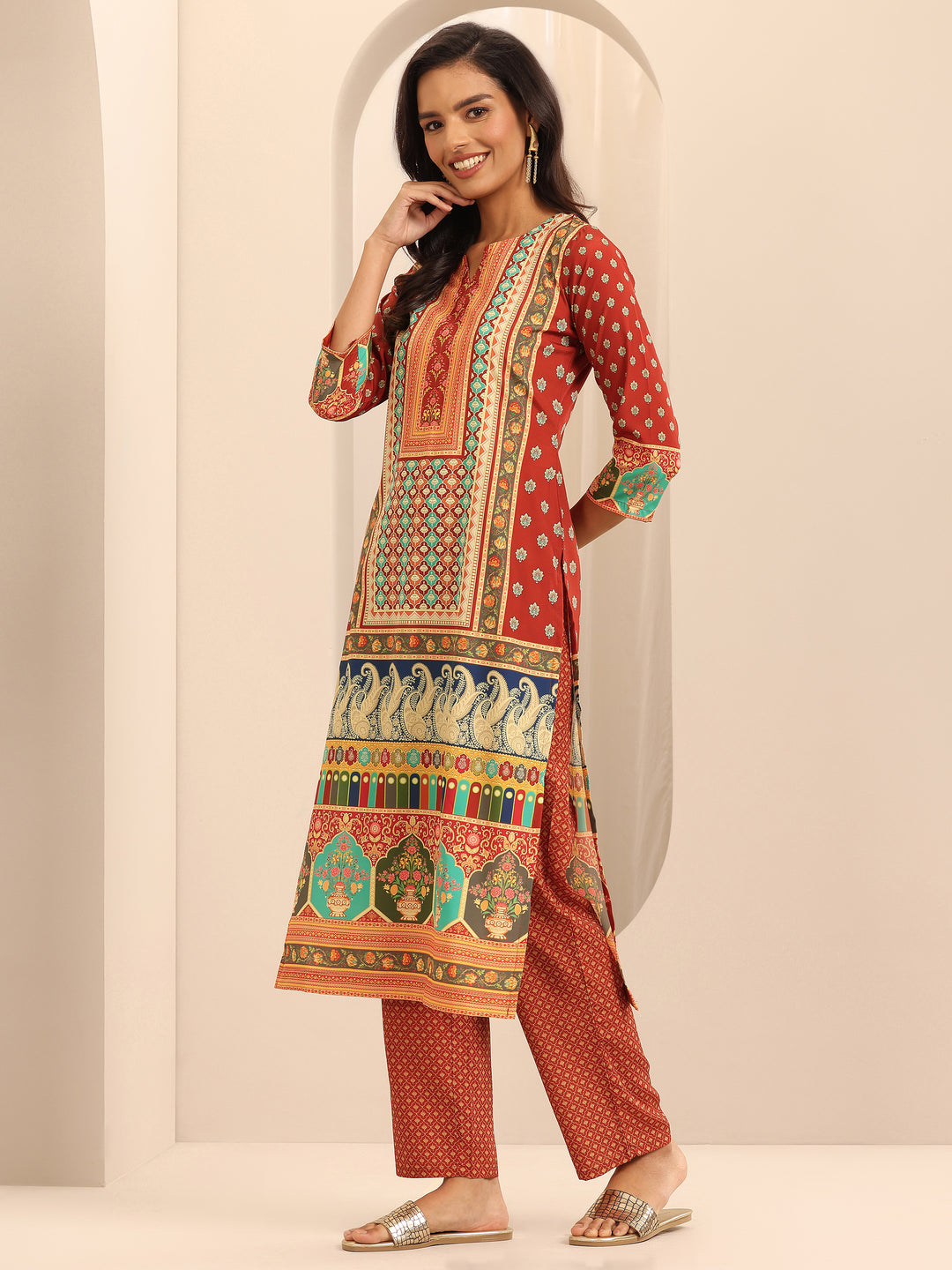  Multi Printed Poly Crepe Straight Kurta Set 