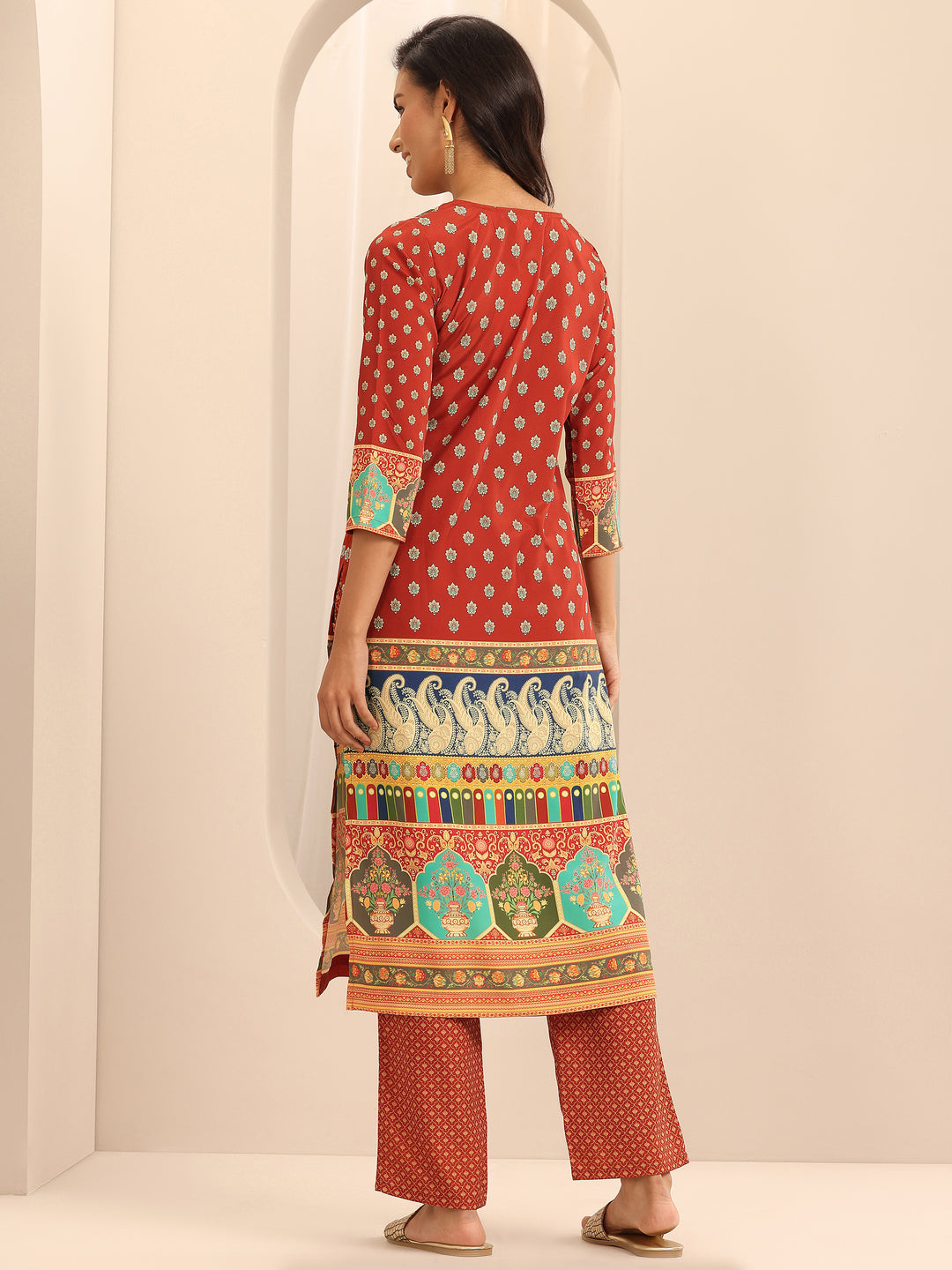  Multi Printed Poly Crepe Straight Kurta Set 