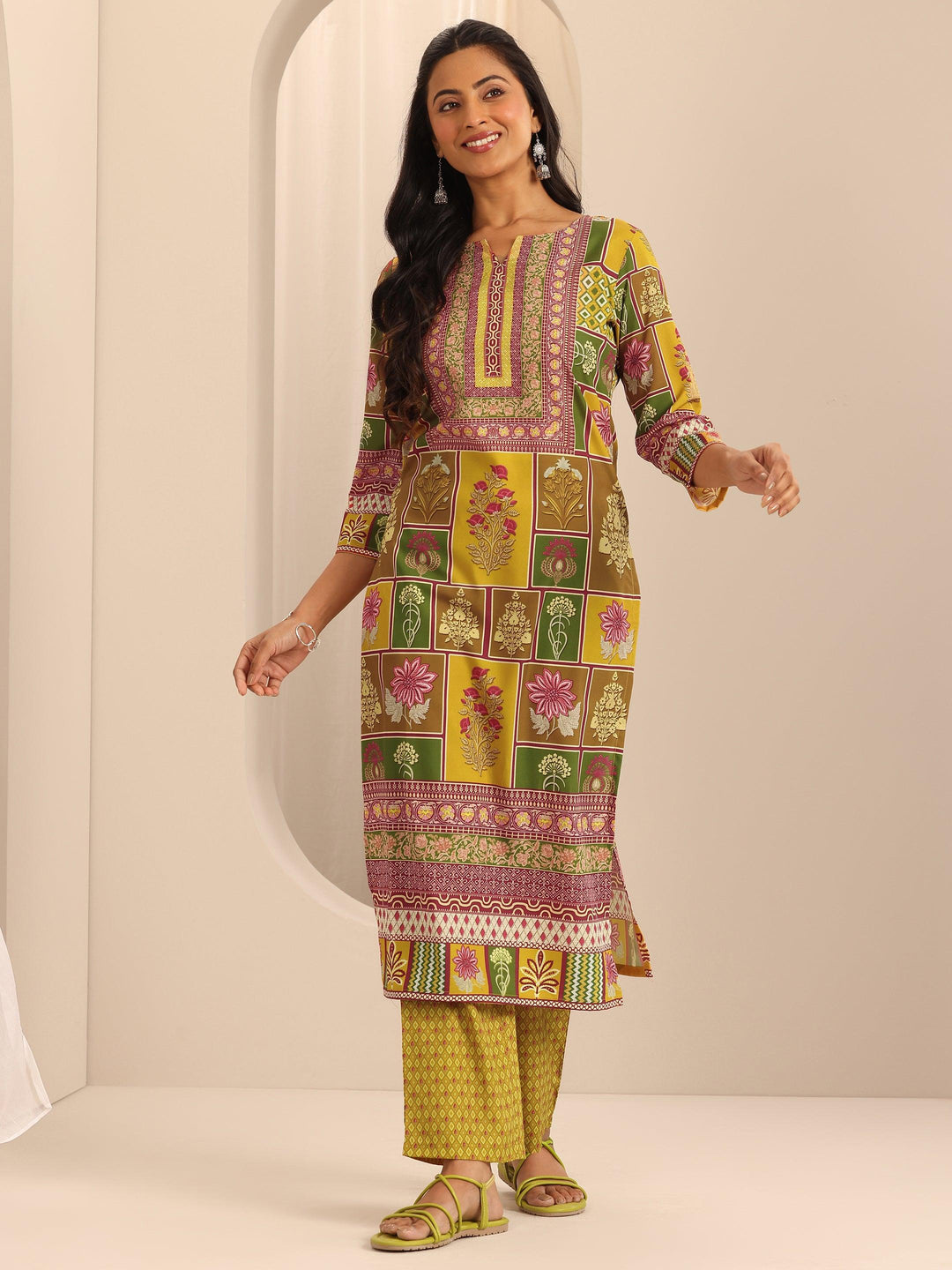  Multi Printed Poly Crepe Straight Kurta Set 