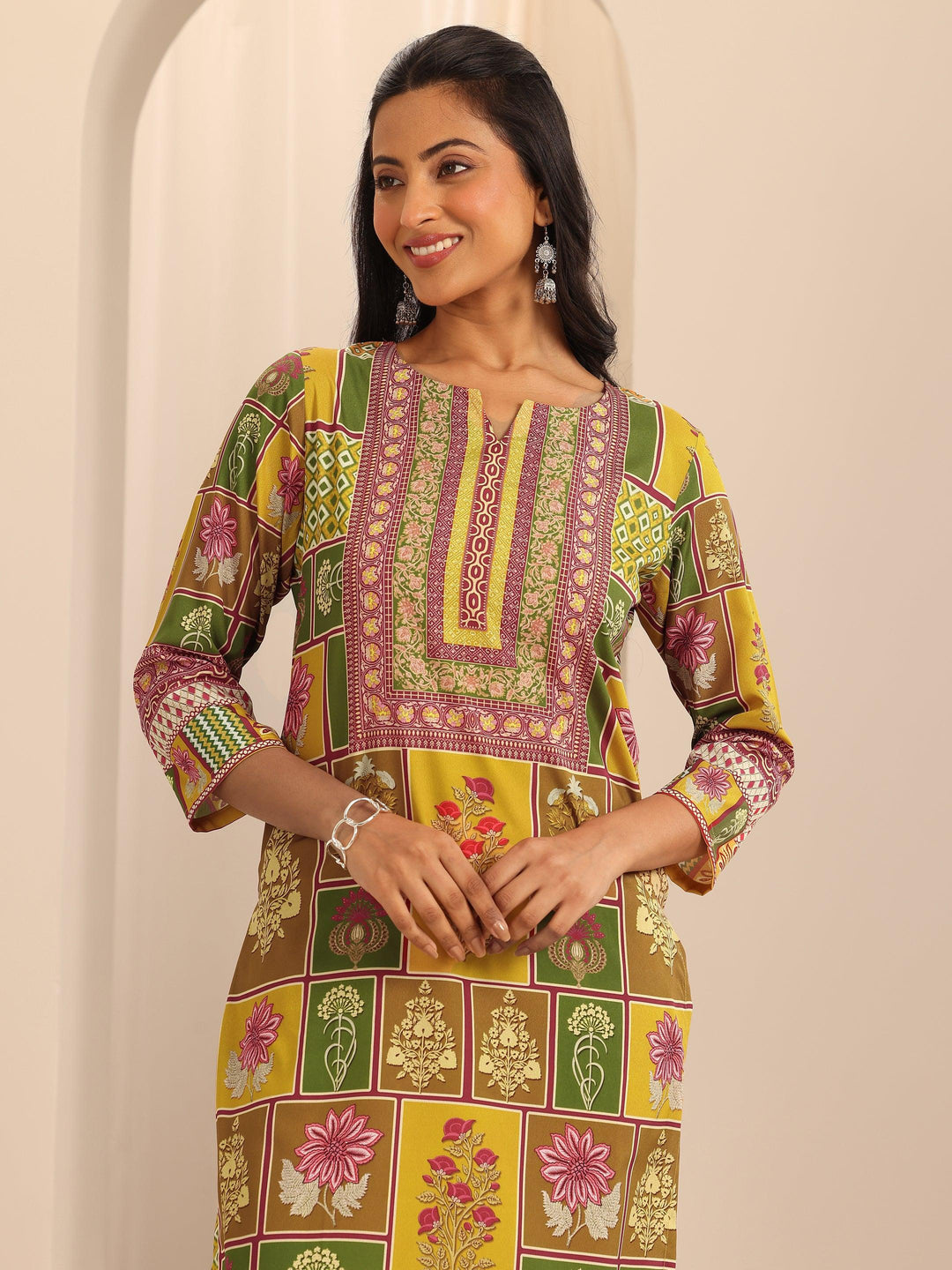  Multi Printed Poly Crepe Straight Kurta Set 