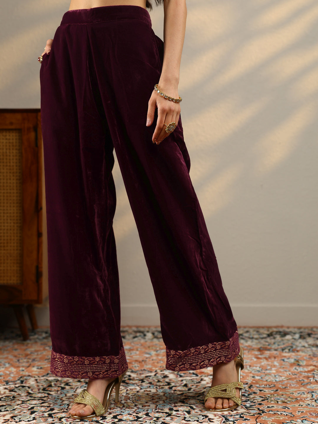  Maroon Yoke Design Velvet Straight Suit With Dupatta 