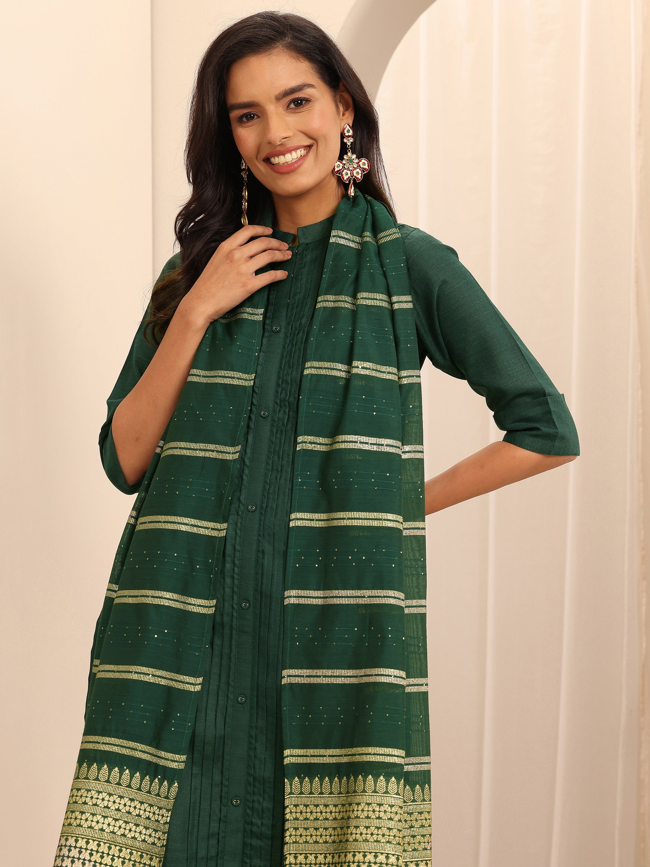 libas Green Solid Cotton Blend Straight Suit With Dupatta-picture-22