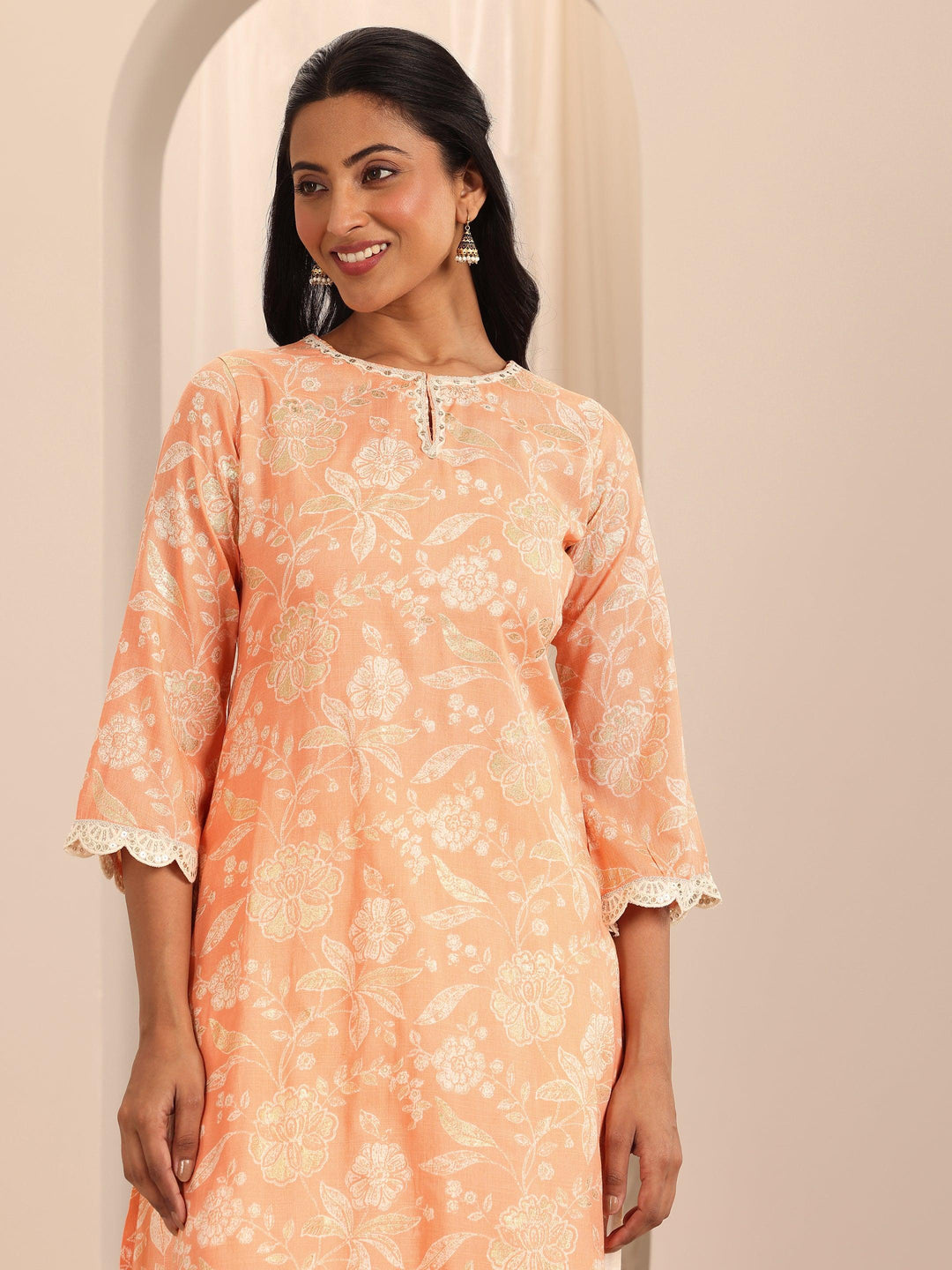 Orange Printed Cotton Blend Straight Suit With Dupatta 