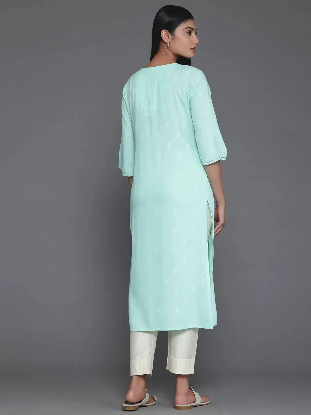  Light Blue Yoke Design Rayon Straight Kurta 