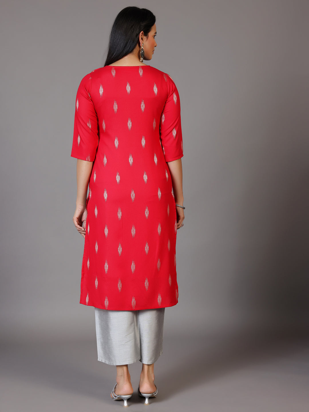  Pink Woven Design Rayon Straight Kurta 