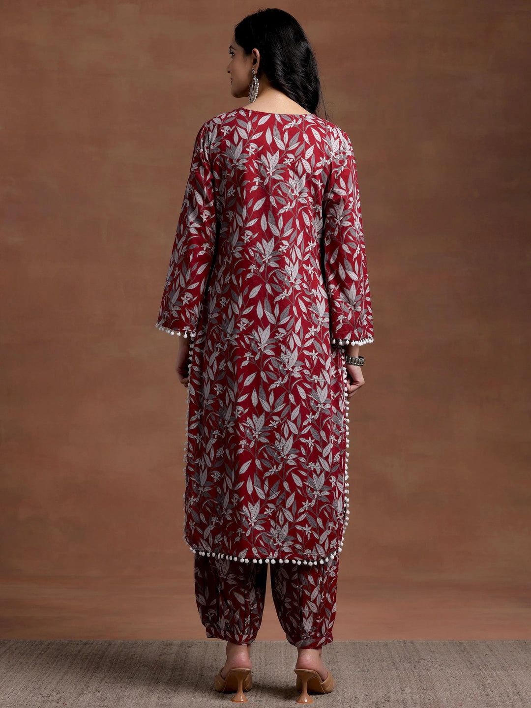 Rust Printed Cotton Pathani Kurta Set - Libas 