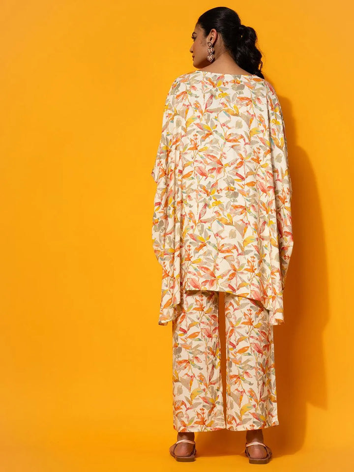 Cream Printed Rayon Co-Ords - Libas