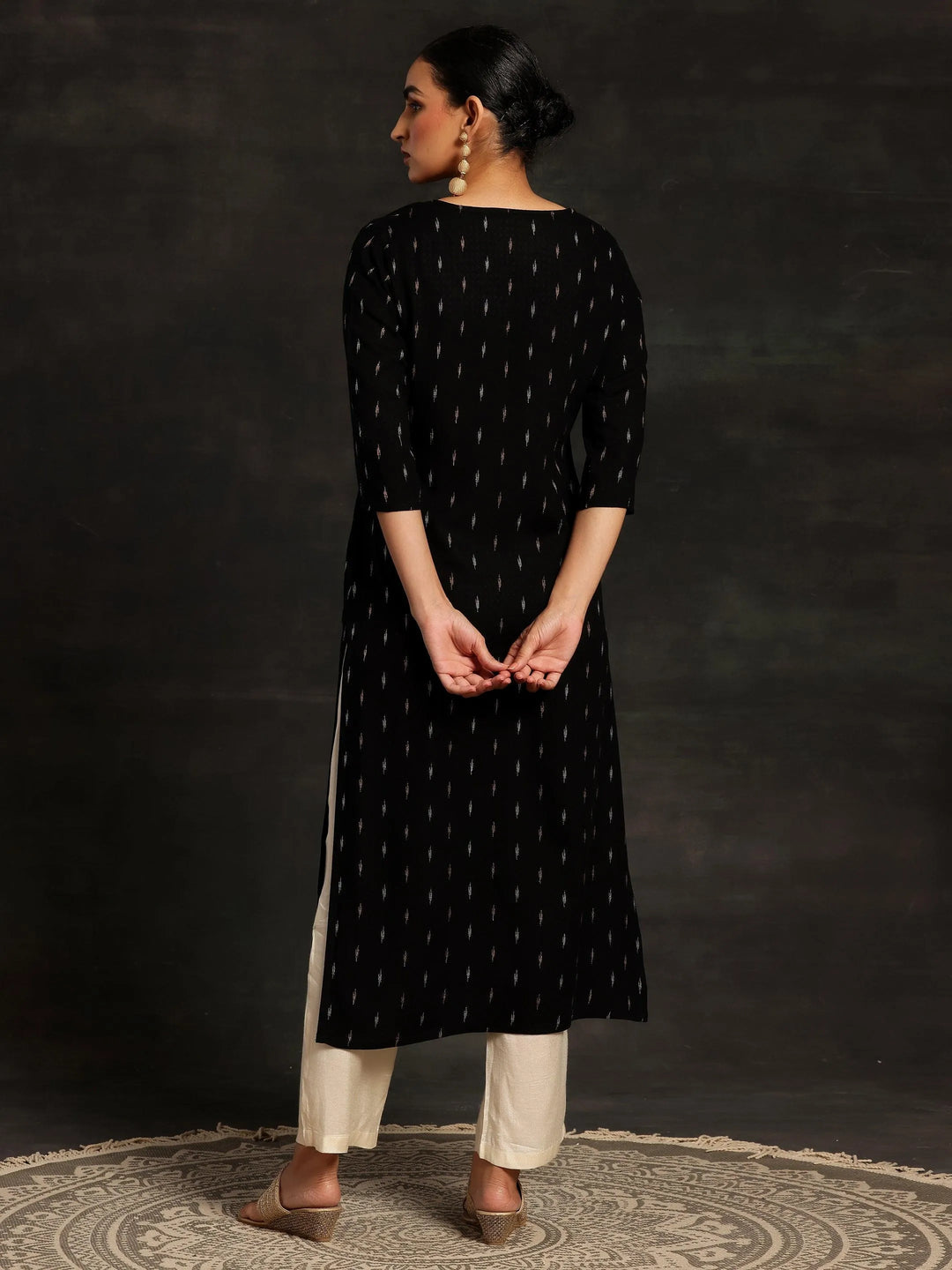 Black Yoke Design Cotton Straight Kurta - Libas