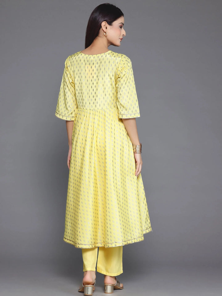 Yellow Printed Silk Blend Anarkali Kurta Set - Libas